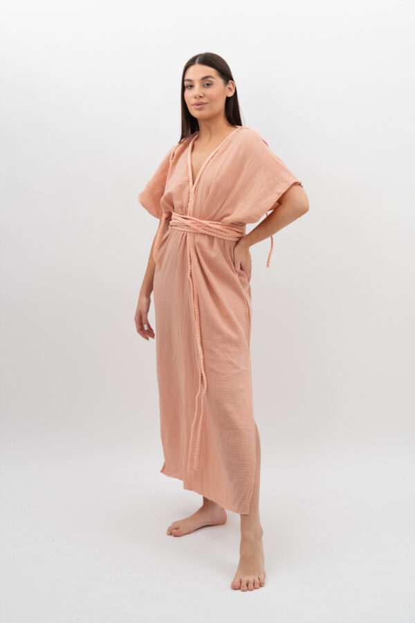 DSC_2941 Sukienka ze Sznurkiem Cielisto Pudrowy