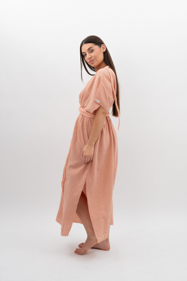 DSC_2945 Sukienka ze Sznurkiem Cielisto Pudrowy