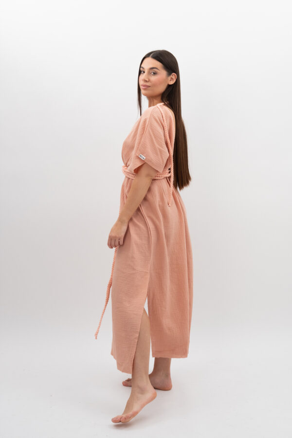 DSC_2947 Sukienka ze Sznurkiem Cielisto Pudrowy