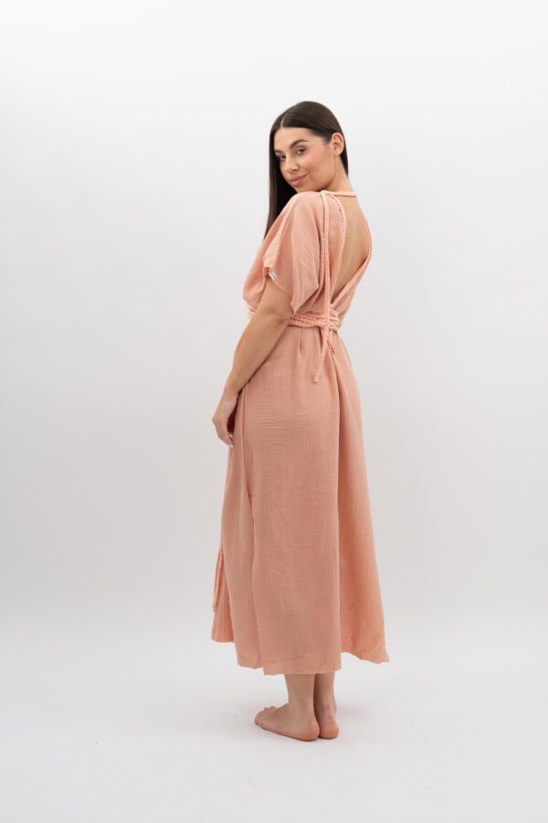 DSC_2950 Sukienka ze Sznurkiem Cielisto Pudrowy