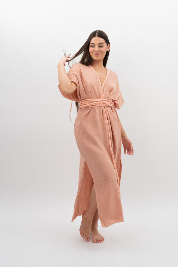 DSC_2954 Sukienka ze Sznurkiem Cielisto Pudrowy