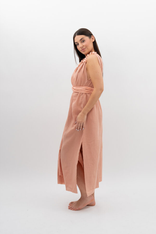 DSC_2965 Sukienka ze Sznurkiem Cielisto Pudrowy