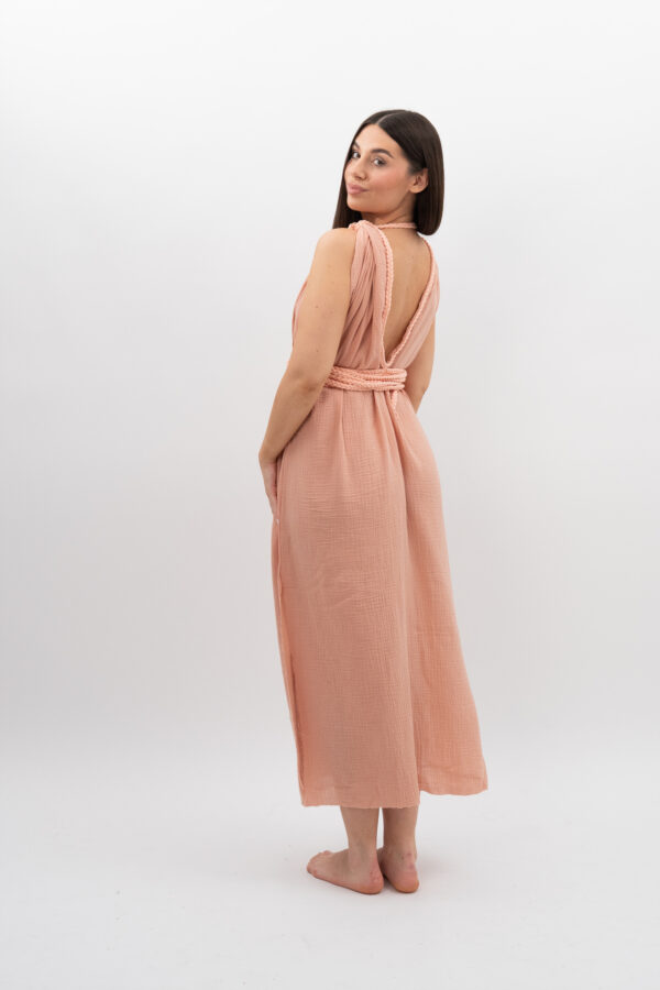 DSC_2968 Sukienka ze Sznurkiem Cielisto Pudrowy