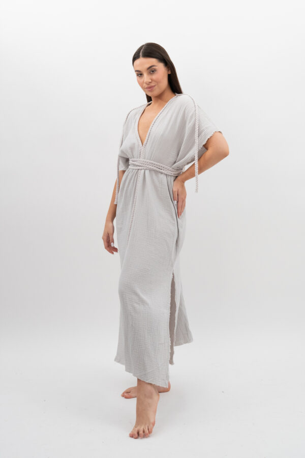 Sukienka ze Sznurkami Szara Mgiełka