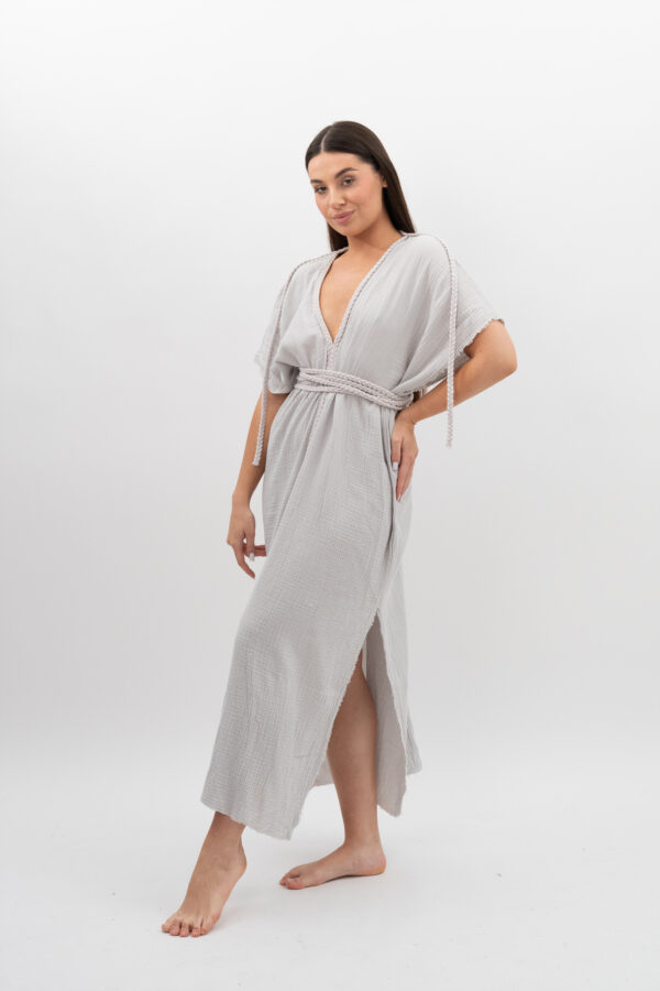 DSC_3116 Sukienka ze Sznurkiem Szara Mgiełka