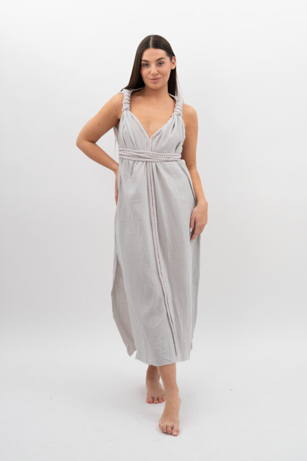 Sukienka ze Sznurkami Szara Mgiełka