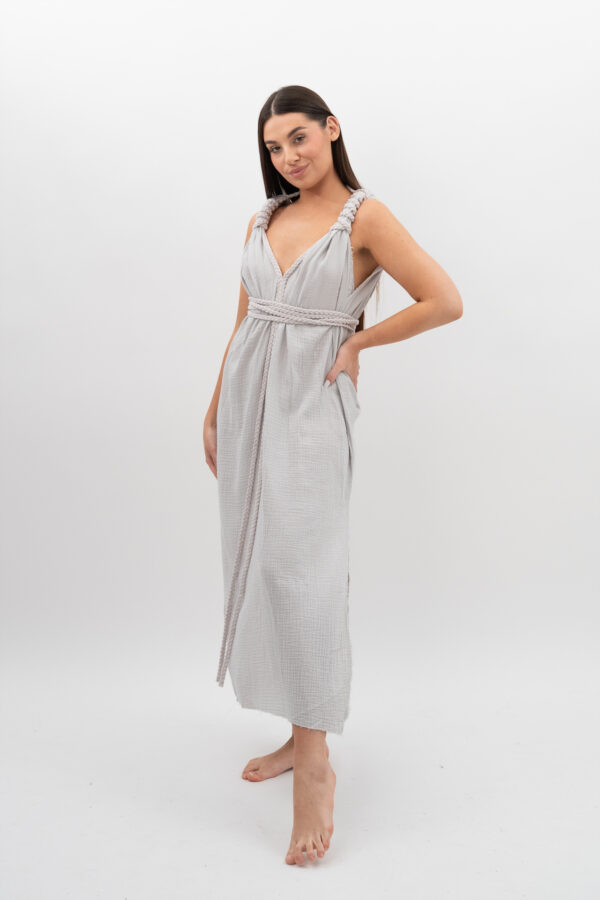 Sukienka ze Sznurkami Szara Mgiełka