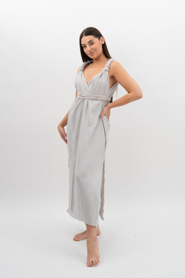Sukienka ze Sznurkami Szara Mgiełka