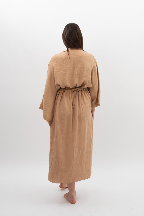 DSC_3231 Sukienka ze Sznurkiem i Rękawem Beż