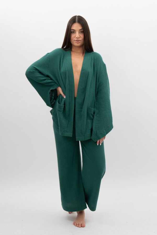 Kimono z kieszeniami Butelkowa Zieleń