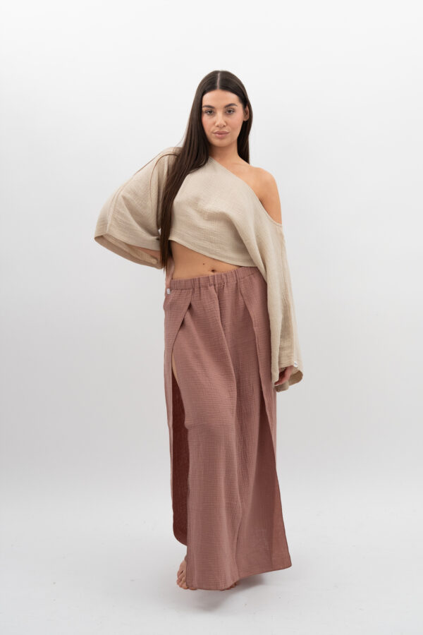 Spódnica Czekoladowo Pudrowa