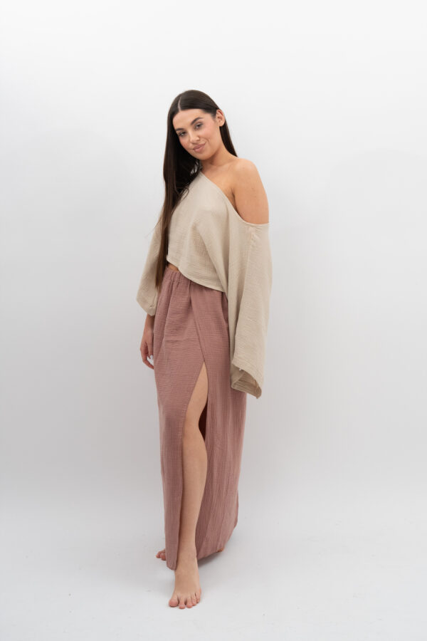 Spódnica Czekoladowo Pudrowa