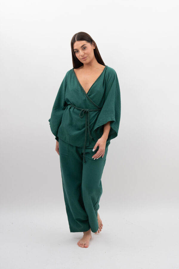 Kimono ze Sznurkiem Butelkowa zieleń