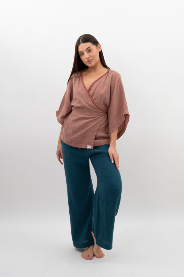 Kimono ze sznurkiem Czekoladowo Pudrowe