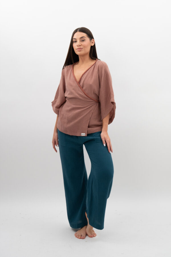 Kimono ze sznurkiem Czekoladowo Pudrowe