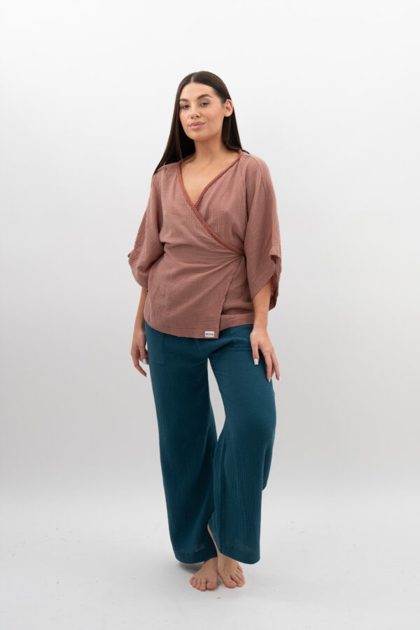 Kimono ze sznurkiem Czekoladowo Pudrowe