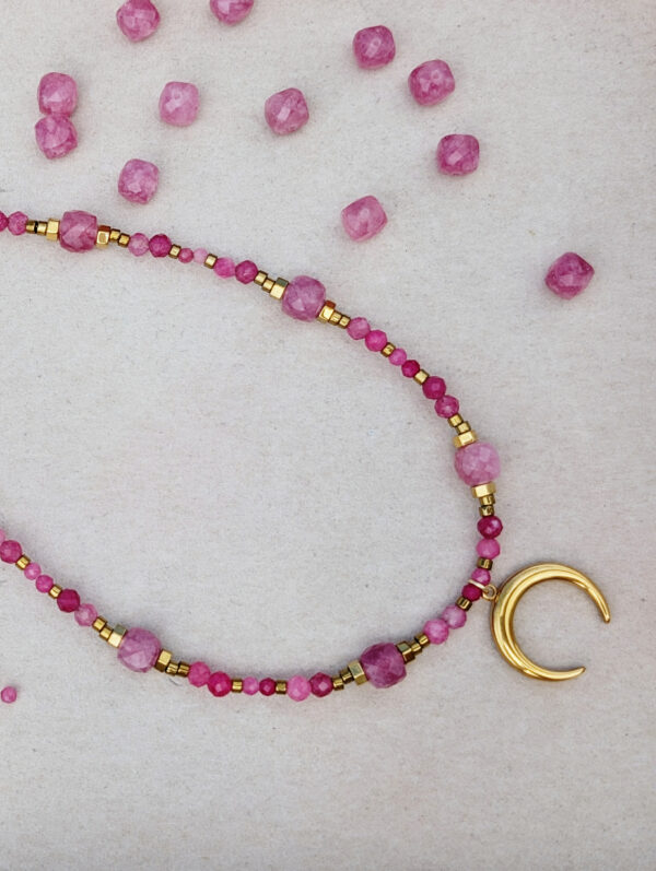 Różowy Naszyjnik - Turmalin, Kwarc, Hematyt