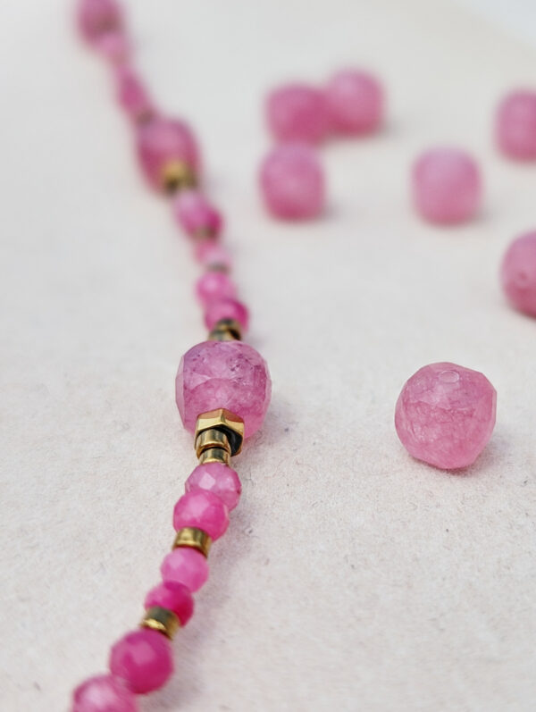 Różowy Naszyjnik - Turmalin, Kwarc, Hematyt