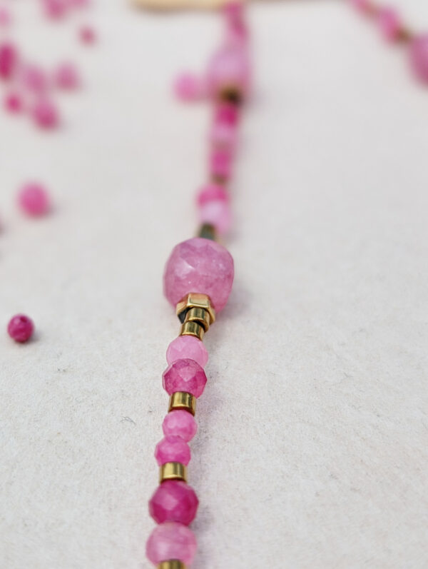 Różowy Naszyjnik - Turmalin, Kwarc, Hematyt