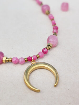 Różowy Naszyjnik - Turmalin, Kwarc, Hematyt