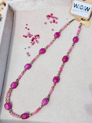 Różowy Naszyjnik - Kwarc, Turmalin, Hematyt