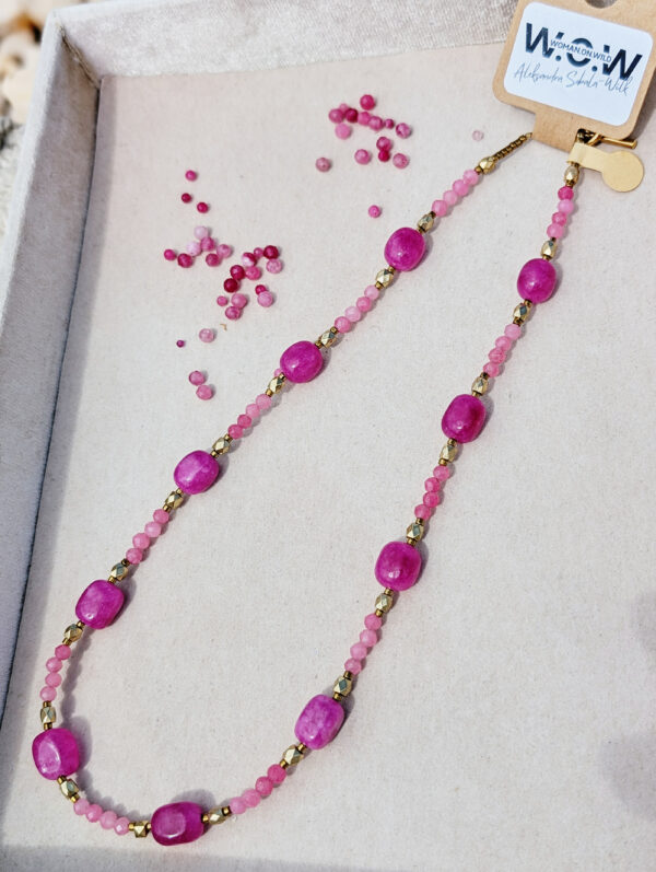 Różowy Naszyjnik - Kwarc, Turmalin, Hematyt