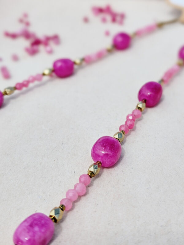 Różowy Naszyjnik - Kwarc, Turmalin, Hematyt