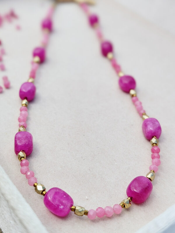 Różowy Naszyjnik - Kwarc, Turmalin, Hematyt