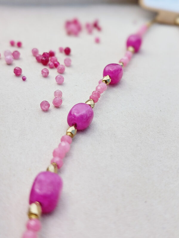 Różowy Naszyjnik - Kwarc, Turmalin, Hematyt